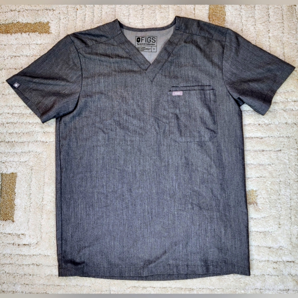 Figs Scrub Top Mens S Gray Short Sleeve V Neck Technical Collection Nurse 0057